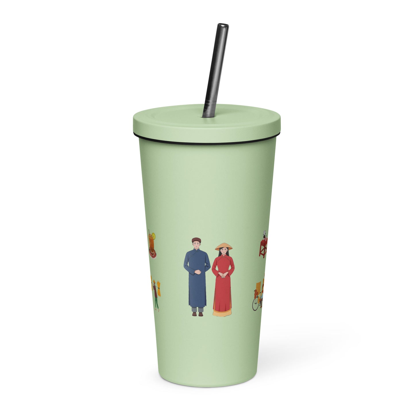Insulated tumbler with a straw