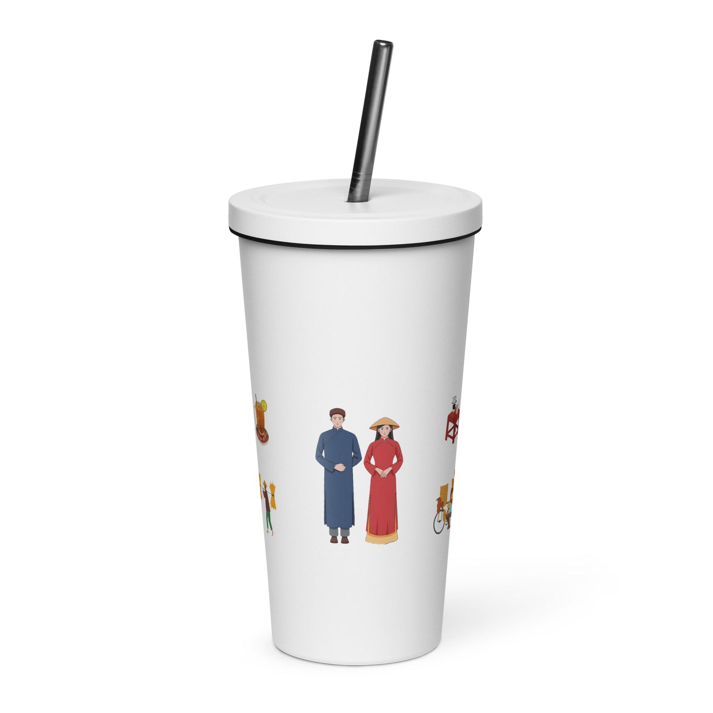 Insulated tumbler with a straw