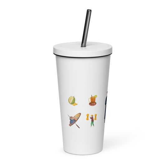 Insulated tumbler with a straw